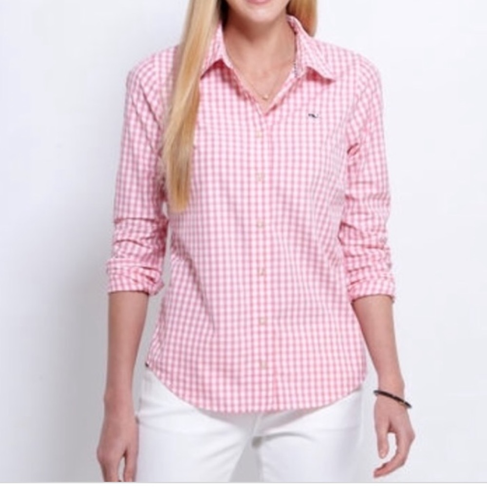 Vineyard vines pink gingham oxford